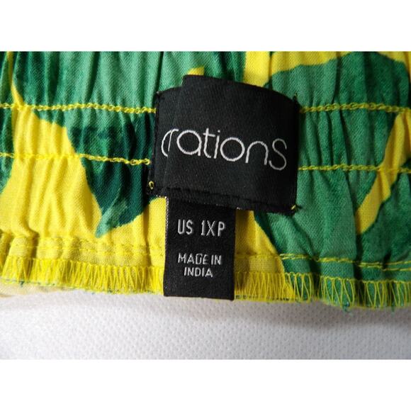 Curations 1XP Petites Plus Pant Pull On Wide Split Leg Floral Tropical Green Yel - Picture 3 of 14